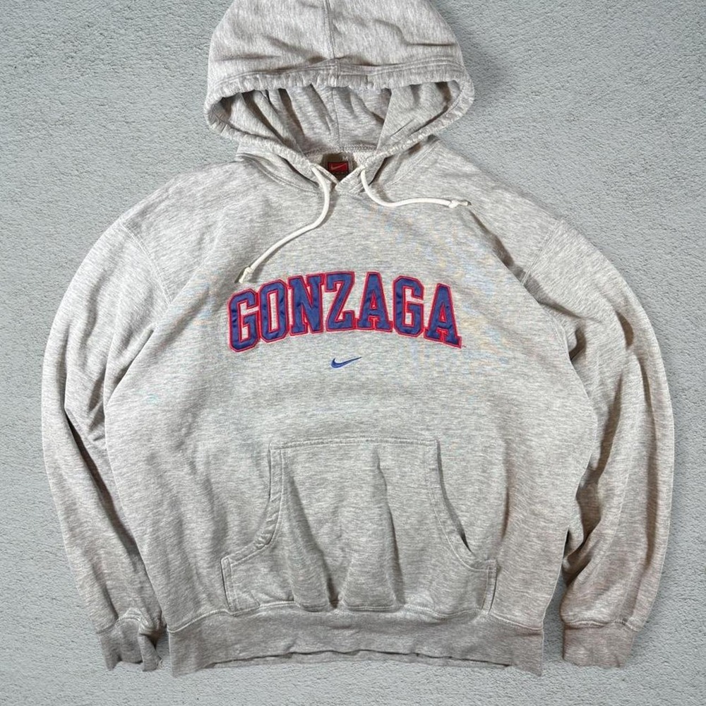 Vintage 90s Nike Gonzaga Hoodie Grey Red Blue Embroidered Sweatshirt Mens M